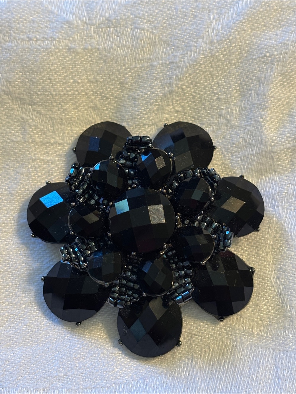 Vintage Liz Claiborne LC Black Rhinestone Floral Brooch Pin Statement Flower